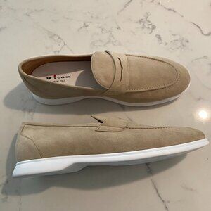 NEW kiton suede calfskin slip on penny loafers